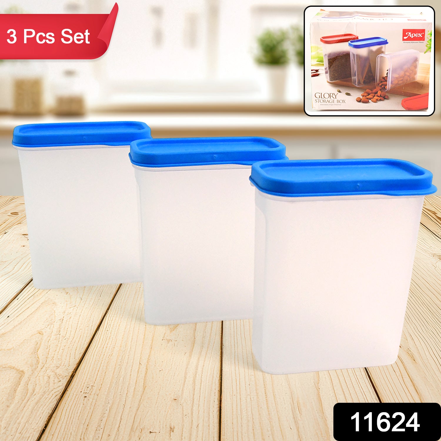 Wukusy Apex Glory 3-piece food storage container set with clear lids and stackable design for kitchen organization