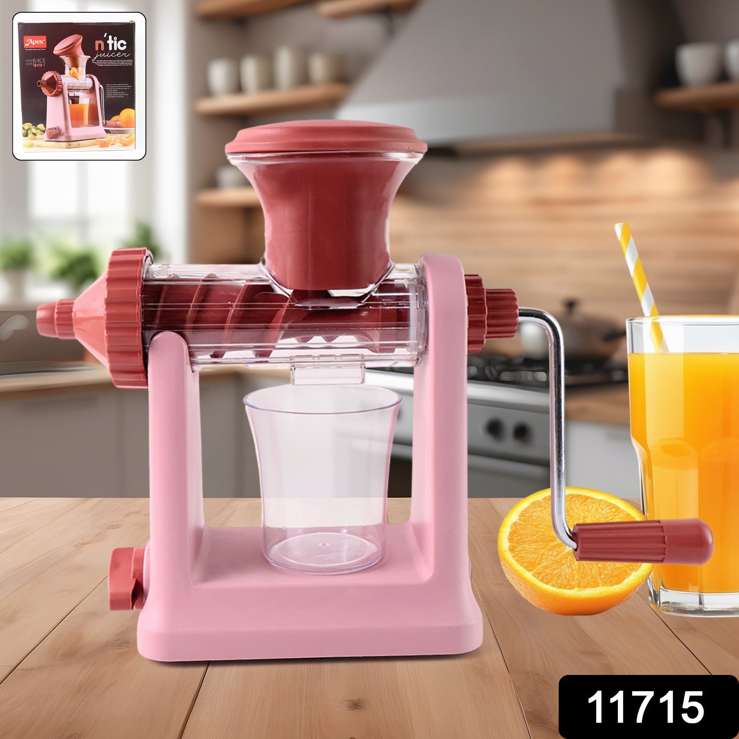 Wukusy Apex heavy-duty manual hand juicer machine set for home and kitchen use, stainless steel construction, ergonomic handle.