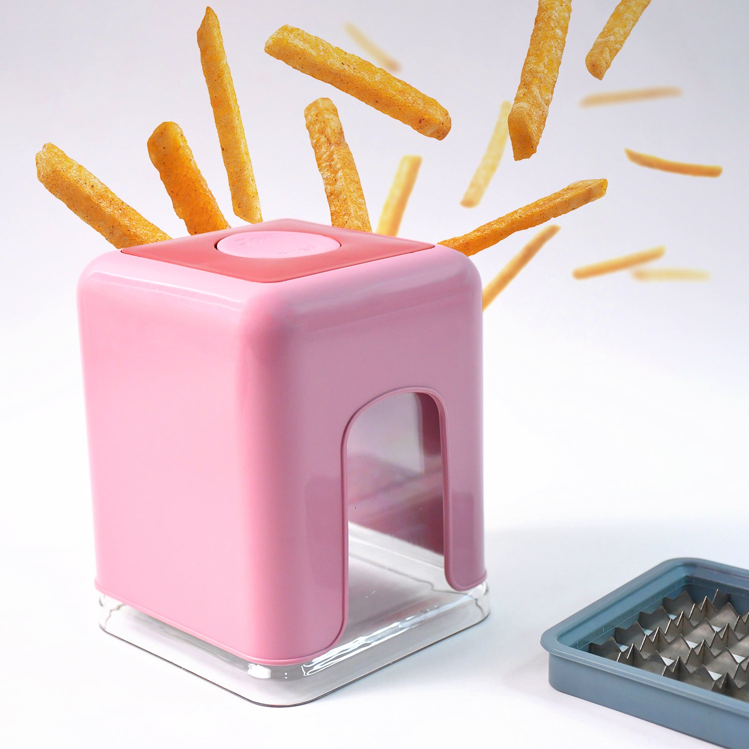 Wukusy Apex Heavy Duty Potato Chipser and Vegetable Chopper with dual blades for efficient slicing in a home kitchen.