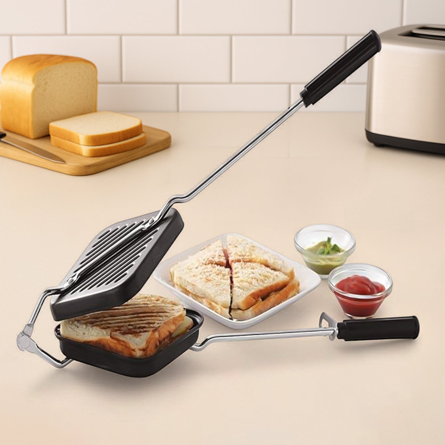 Wukusy Apex heavy gauge aluminium grill sandwich toaster for home and kitchen use, with non-stick plates and compact design.