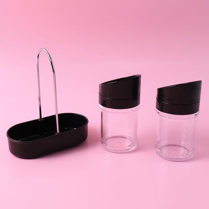 Wukusy Apex Helix salt and pepper plastic jar set with stand for kitchen seasoning storage.