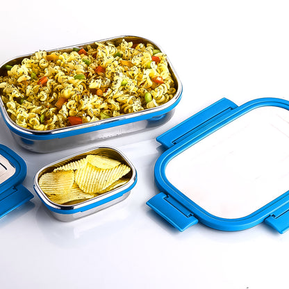 Wukusy Apex Jerry stainless steel lunch box set with two food containers, 700ml and 200ml capacity, for home and kitchen use.