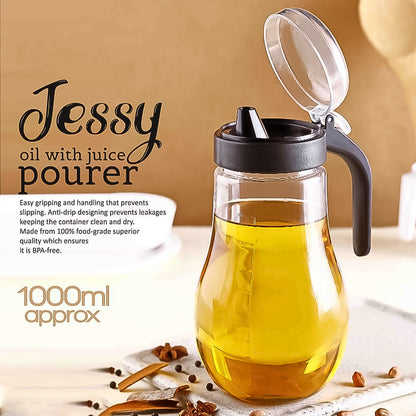 Wukusy Apex Jessy oil and juice pourer dispenser bottle, 1000ml capacity, clear plastic container for kitchen use