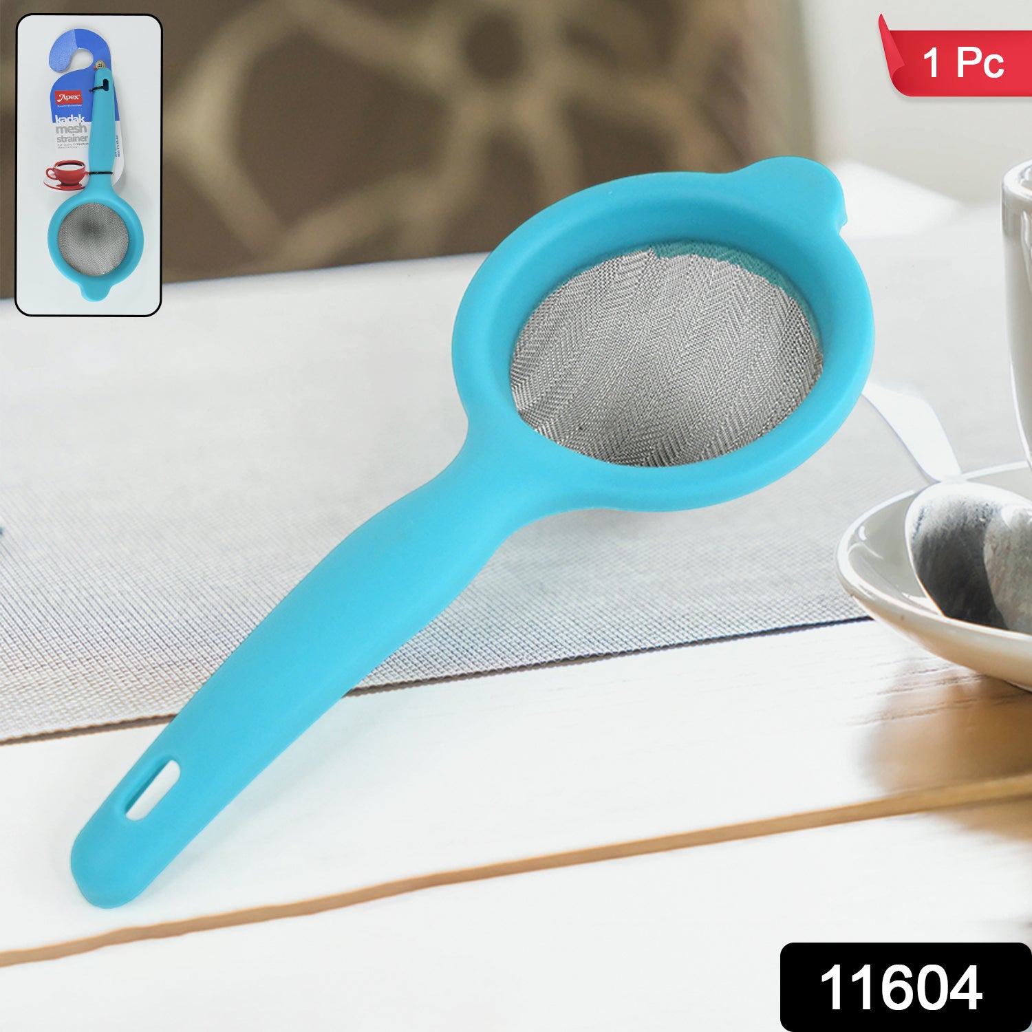 Wukusy Apex Kadak mesh strainer with high-quality stainless steel wiremesh for kitchen use, ideal for straining liquids and fine ingredients.