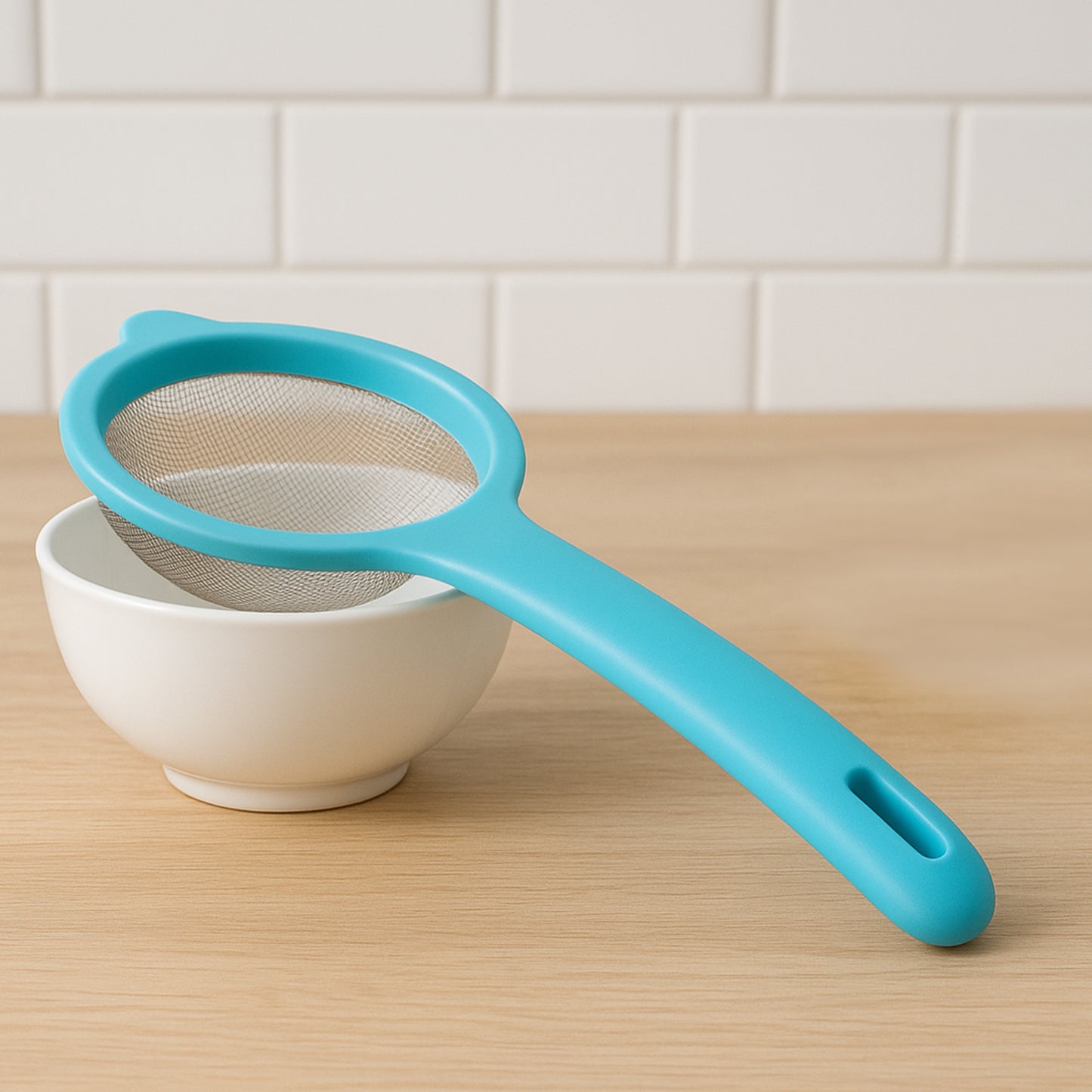 Wukusy Apex Kadak mesh strainer with high-quality stainless steel wiremesh for kitchen use, perfect for sifting and straining.