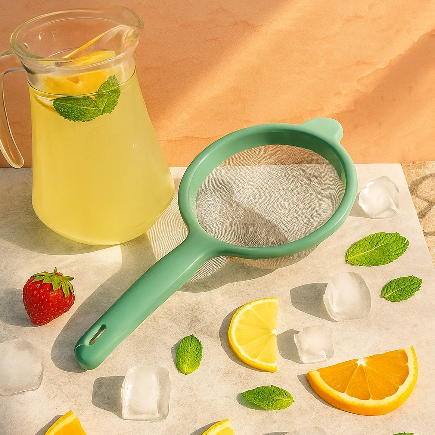 Wukusy Apex Large Kitchen Strainer for home use, featuring a durable metal mesh and sturdy handle for efficient straining.