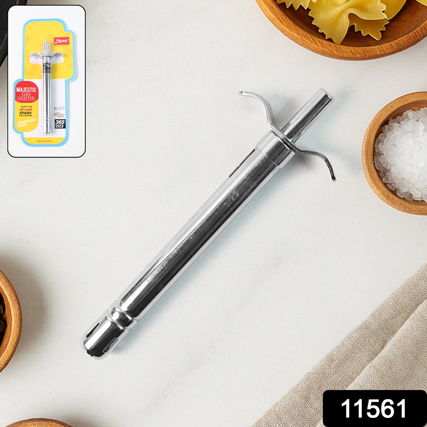Wukusy Apex Majestic stainless steel gas lighter for home and kitchen use, featuring a sleek, durable design.
