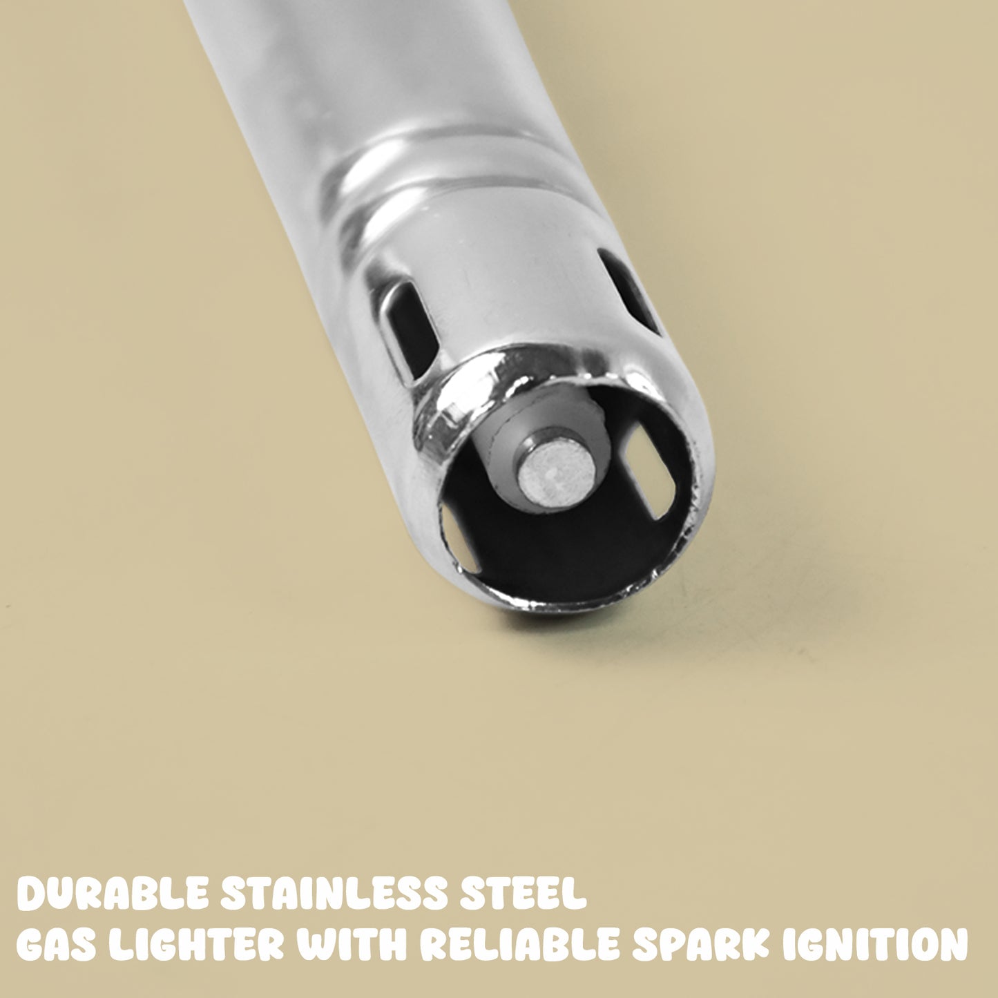 Wukusy Apex Majestic stainless steel gas lighter for home and kitchen use with a sleek, durable design.