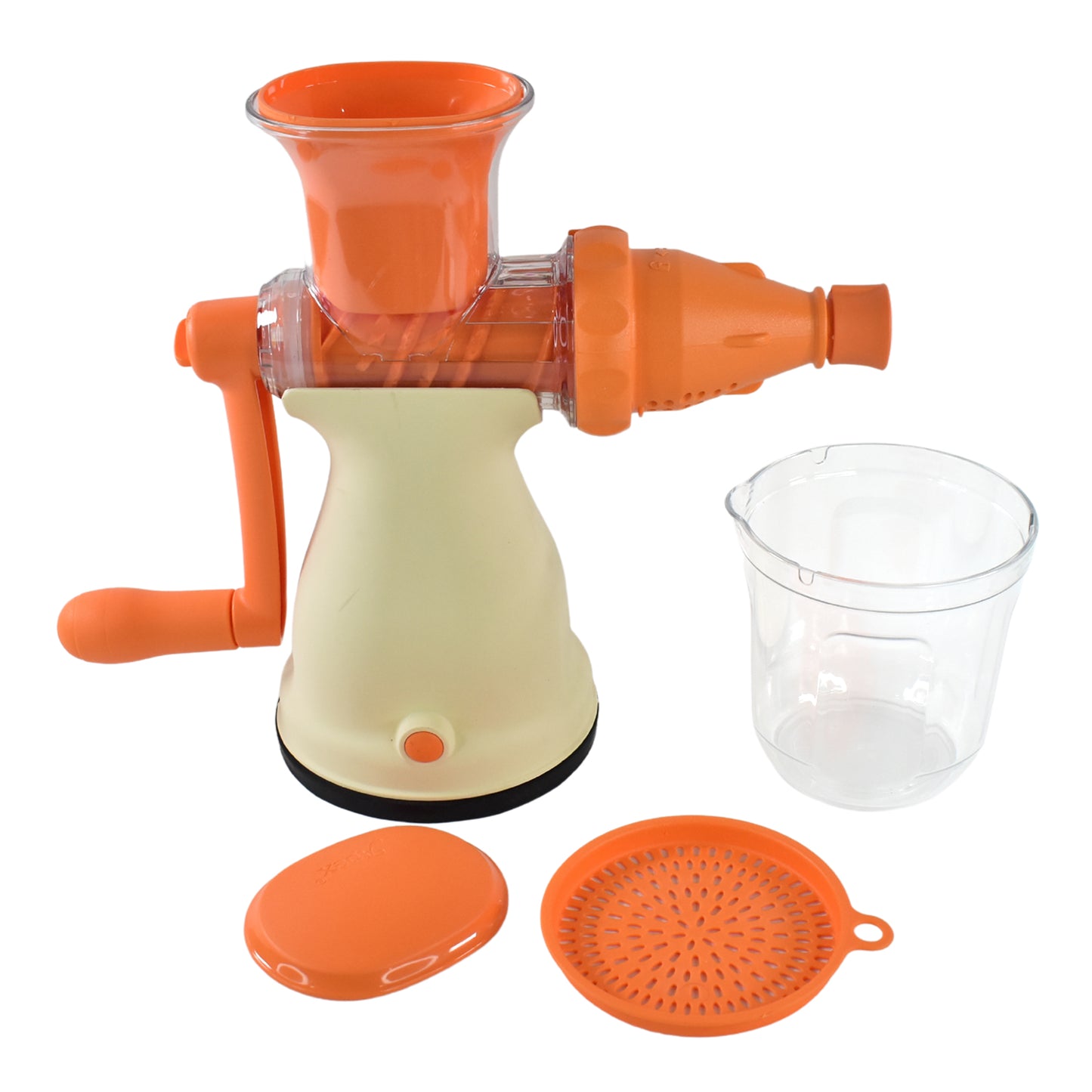 Wukusy Apex manual carrot and fruit juicer with glass container, heavy-duty kitchen tool for fresh juice extraction