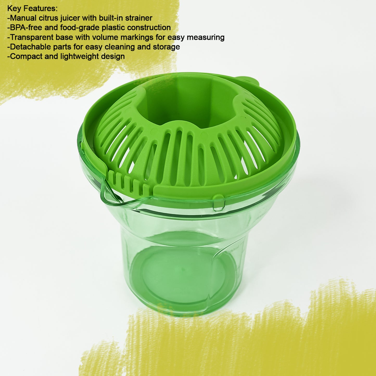 Wukusy Apex Manual Citrus Juicer in white with a sturdy handle and reamer for fresh juice extraction in a home kitchen setting.
