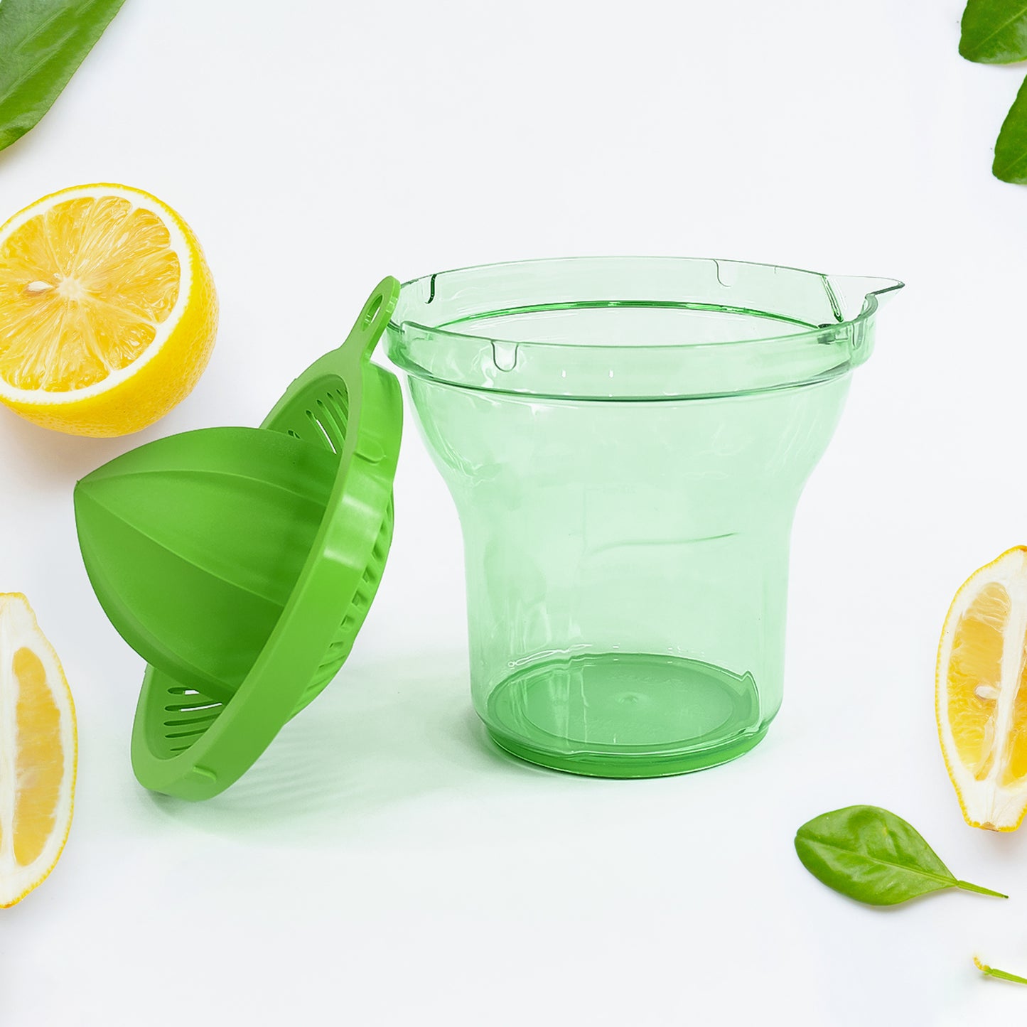 Wukusy Apex Manual Citrus Juicer in white with orange handle for fresh juice extraction in home kitchen.