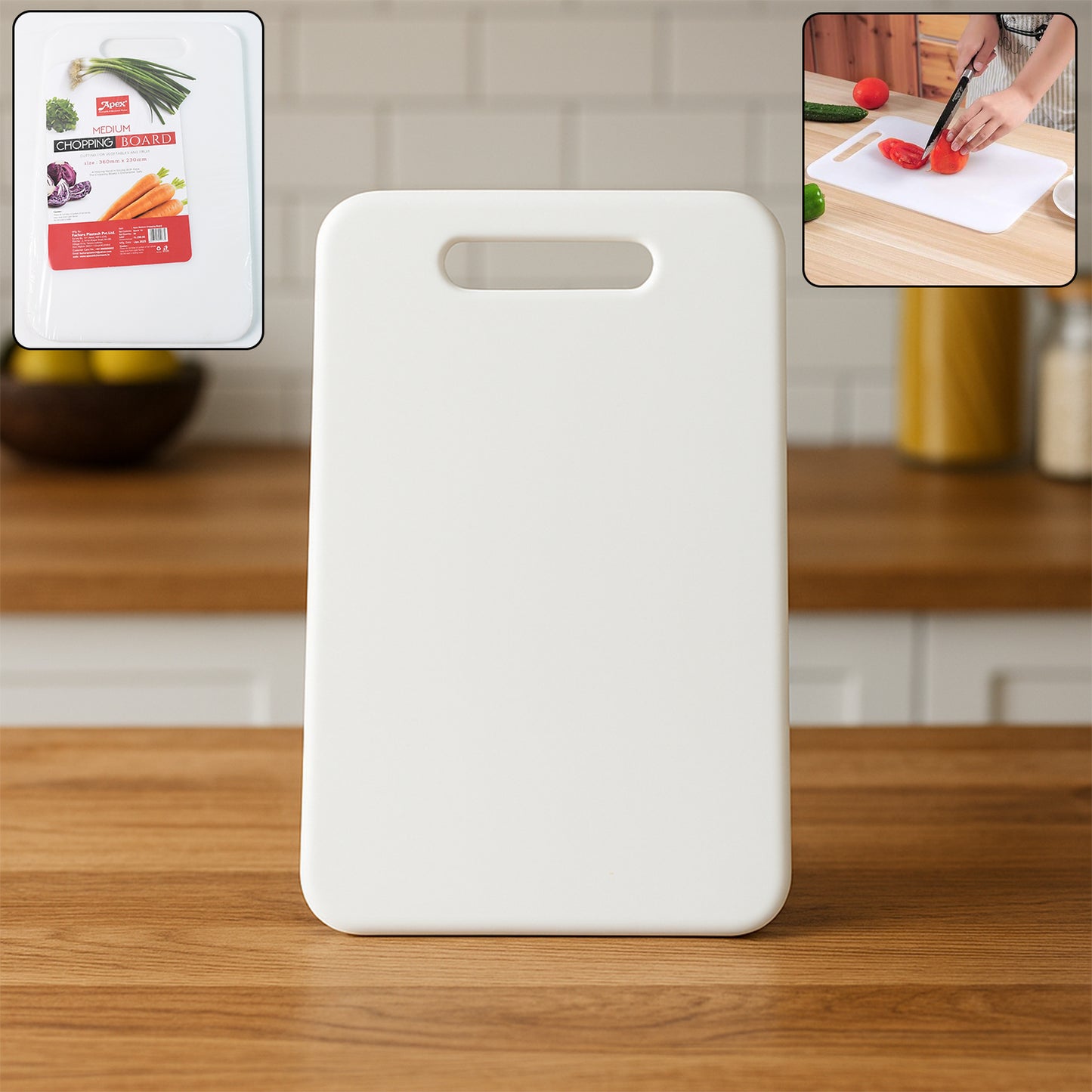 Wukusy Apex medium plastic chopping board, 36x23 cm, suitable for home and kitchen food preparation.
