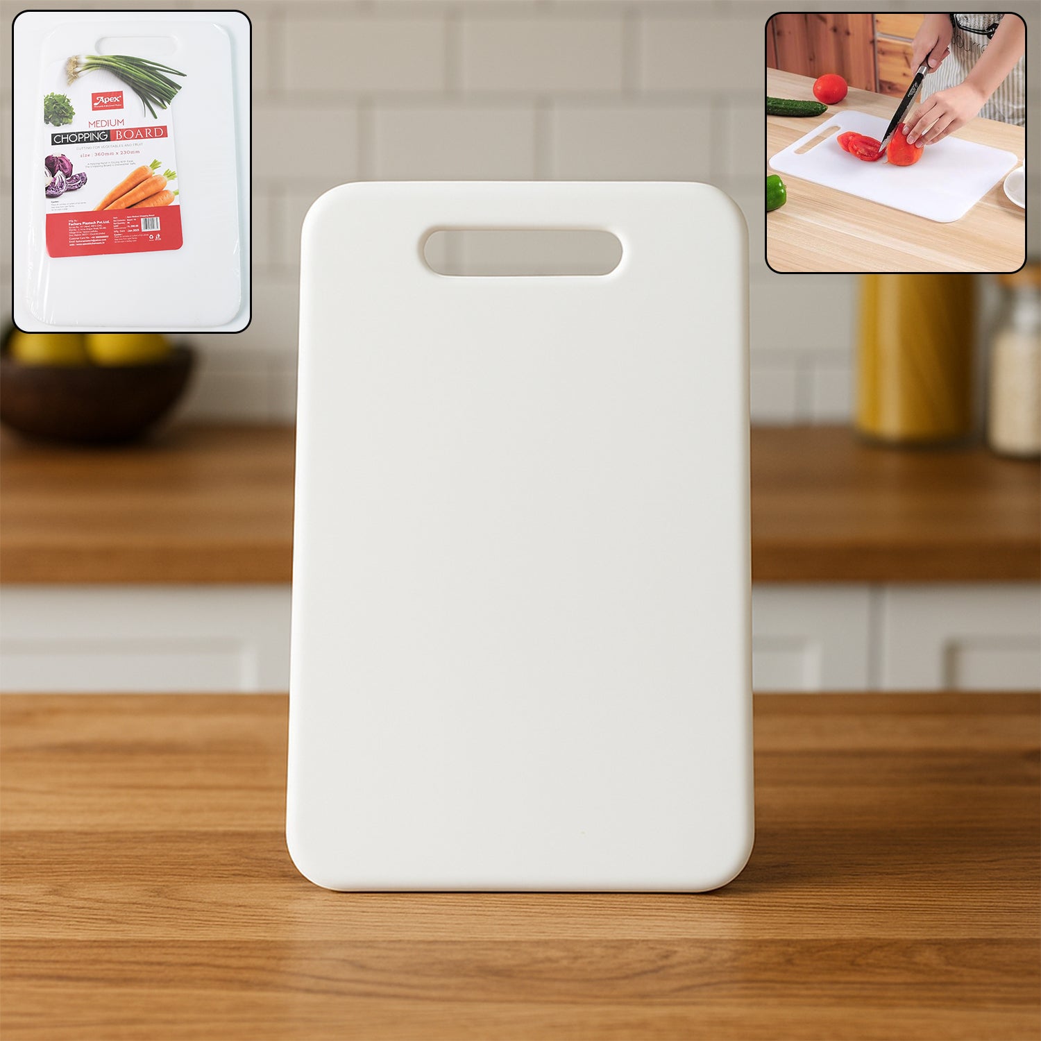 Wukusy Apex medium plastic chopping board, 36x23 cm, suitable for home and kitchen food preparation.