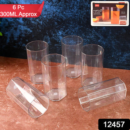 Set of six Wukusy Apex Merino N glass drinking glasses, unbreakable plastic, 300ml capacity, suitable for home and kitchen use.