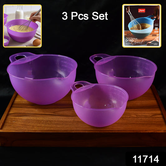 Wukusy Apex Mix Measure Prep Bowl Set, 3-piece kitchen bowls with measurement markings for baking and cooking tasks.