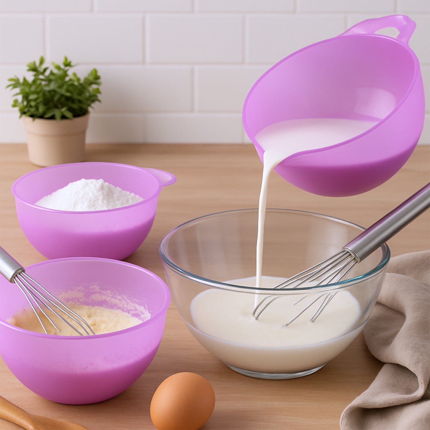 Set of three Wukusy Apex Mix Measure Prep Bowls for kitchen use, featuring clear measurements and durable design.