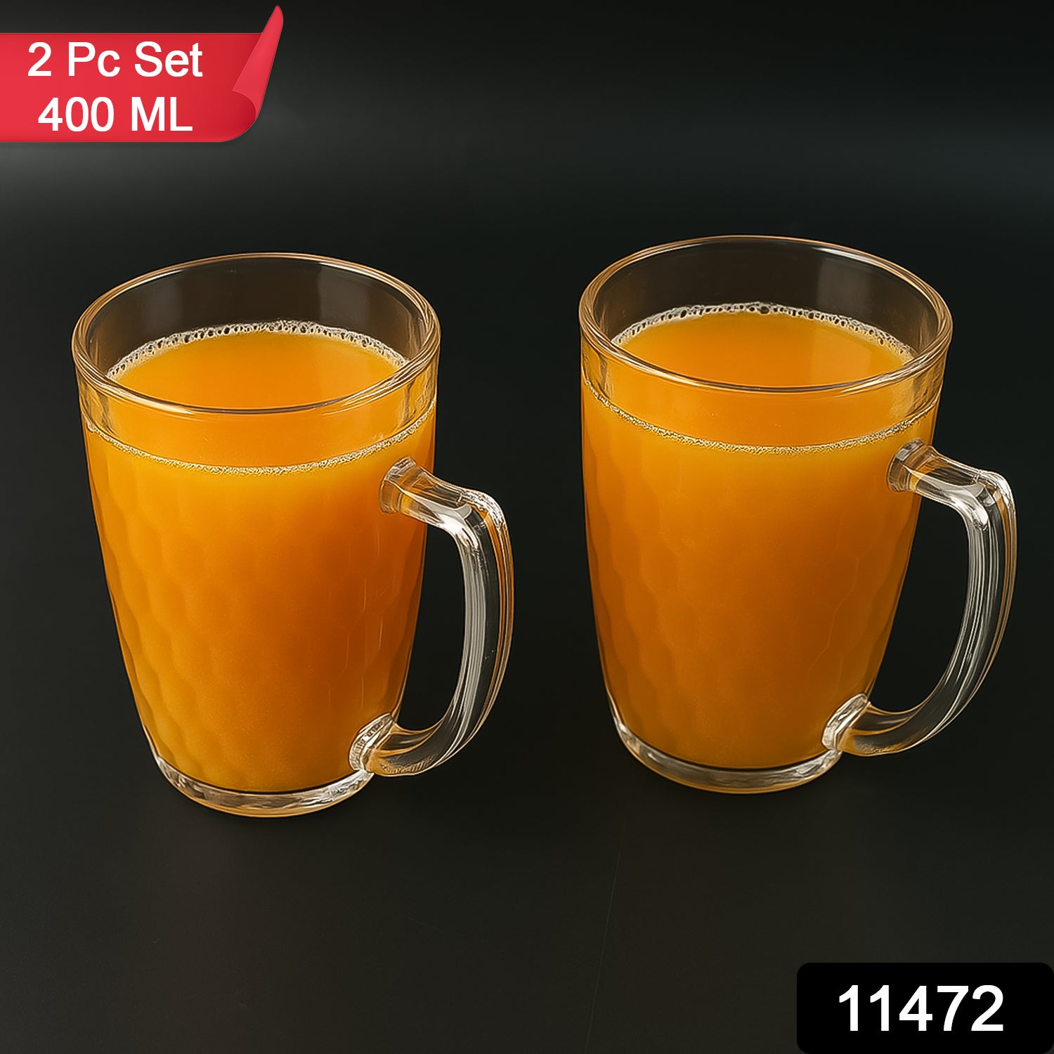 Set of two Wukusy Apex Mocktail Mug Glasses, 400 ml each, featuring clear glass design for home and kitchen use.