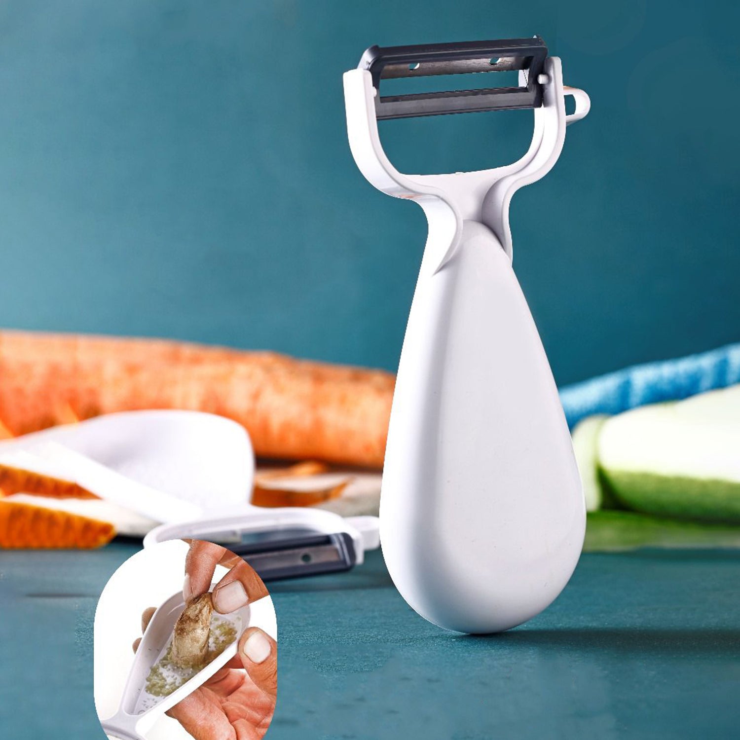 Wukusy Apex multipurpose ginger peeler with stainless steel dual blades, designed for efficient peeling in home and kitchen tasks.