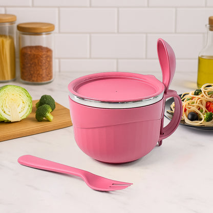 Wukusy Apex Premium 700ml multipurpose noodle bowl with handle, lid, and fork for home and kitchen use