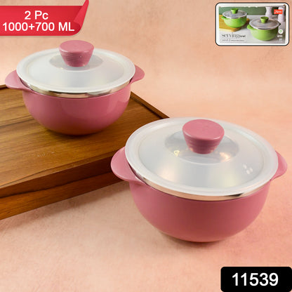 Wukusy Apex Premium Plastic Serving Bowl Set with Lids, 2-piece, clear durable bowls for serving and storage in the kitchen