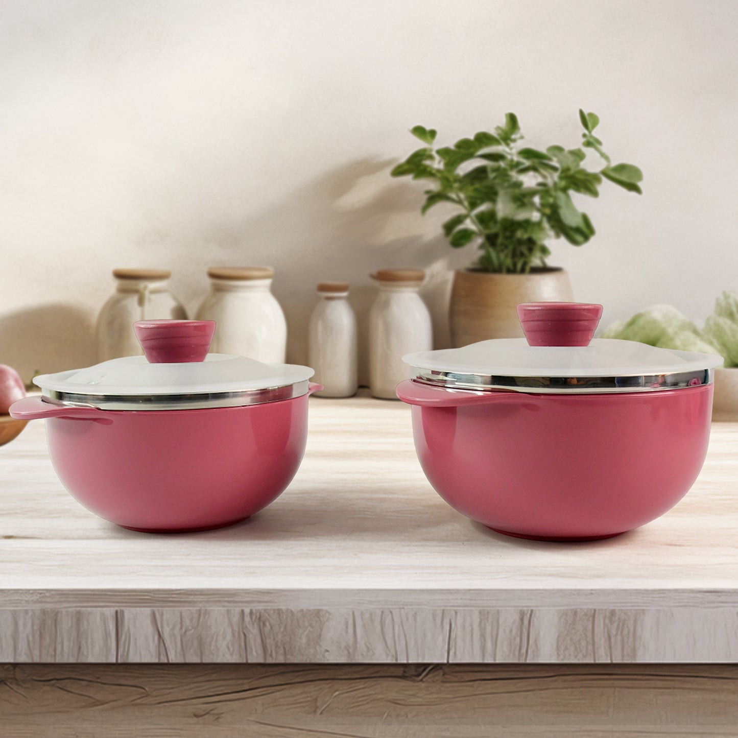 Wukusy Apex premium plastic serving bowl set with lids, 2-piece, suitable for kitchen and food serving, clear and durable design