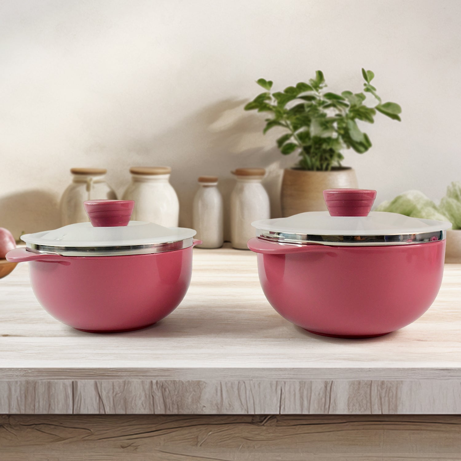 Wukusy Apex premium plastic serving bowl set with lids, 2-piece, suitable for kitchen and food serving, clear and durable design