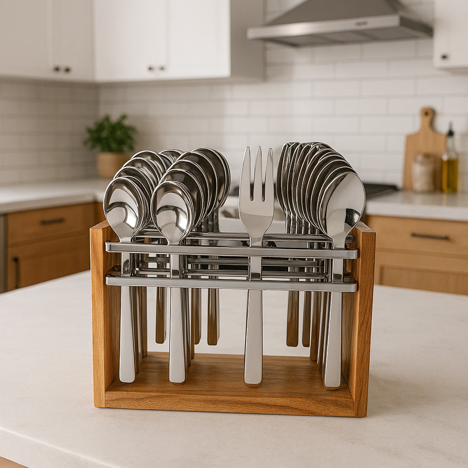 Wukusy Apex Premium stainless steel cutlery set with 24 pieces including forks, knives, spoons for home and kitchen use.