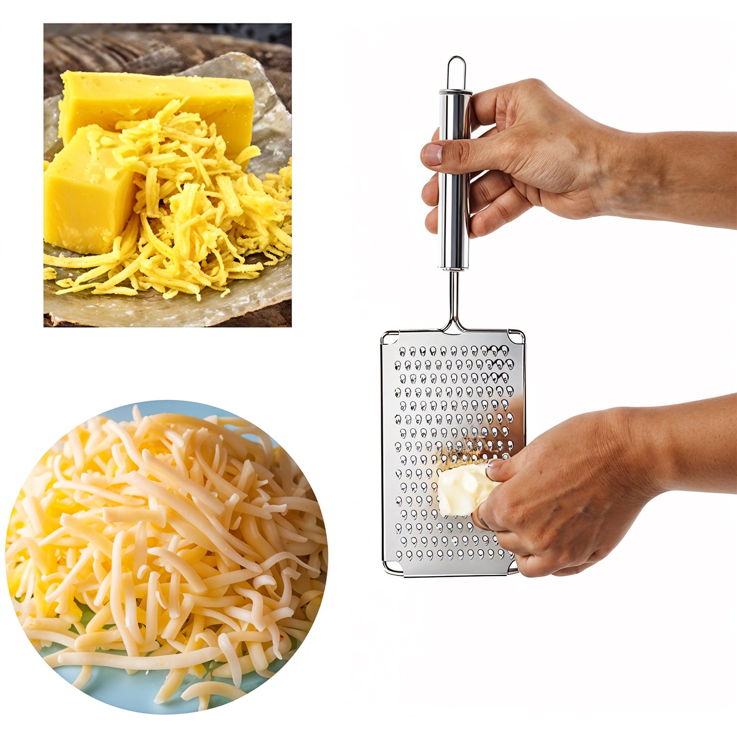 Wukusy Apex premium stainless steel vegetable grater for kitchen use, featuring a sturdy handle and sharp grating surface.