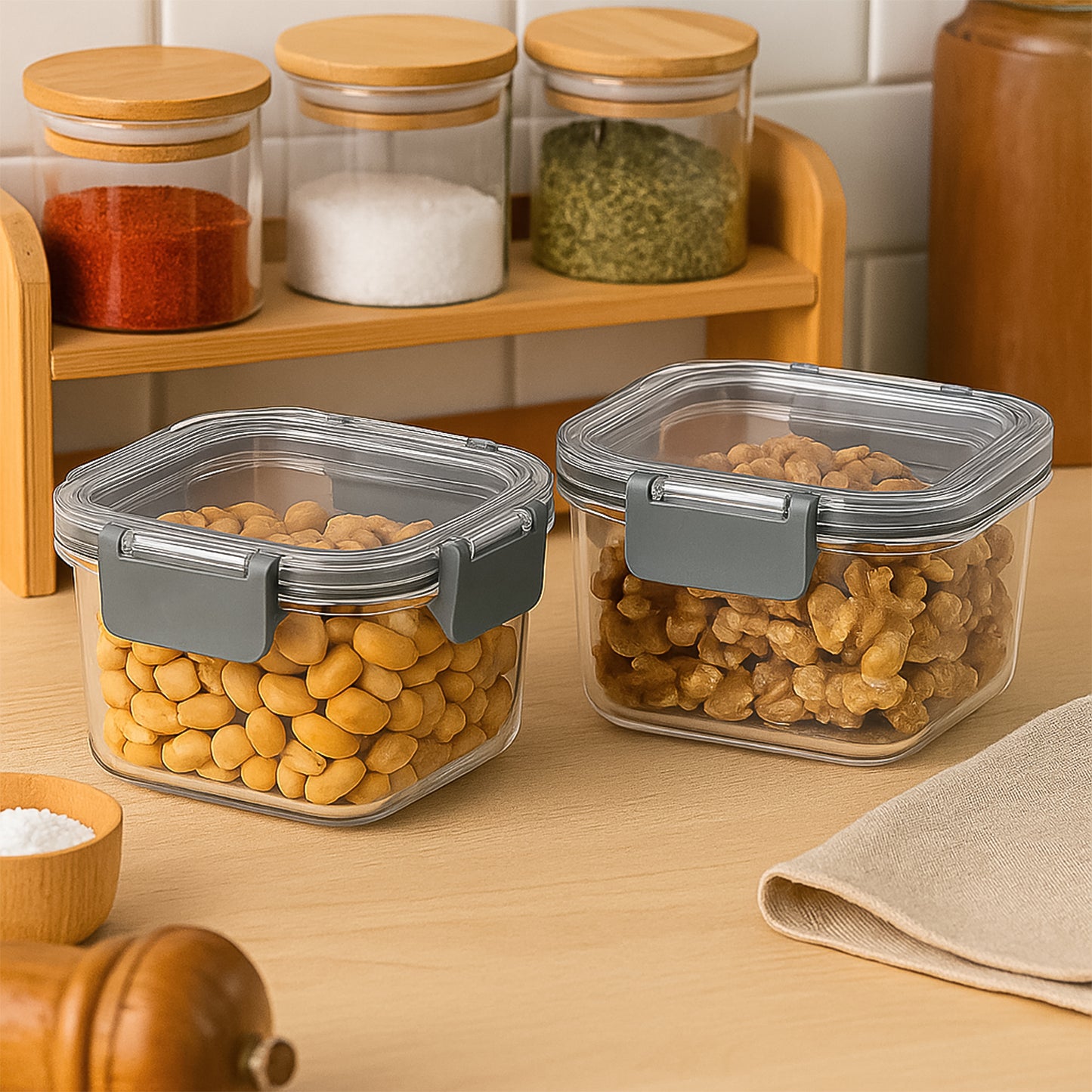 Wukusy Apex Press N Lock 2-piece airtight food storage container set, 450ml, with secure locking lids for kitchen organization.