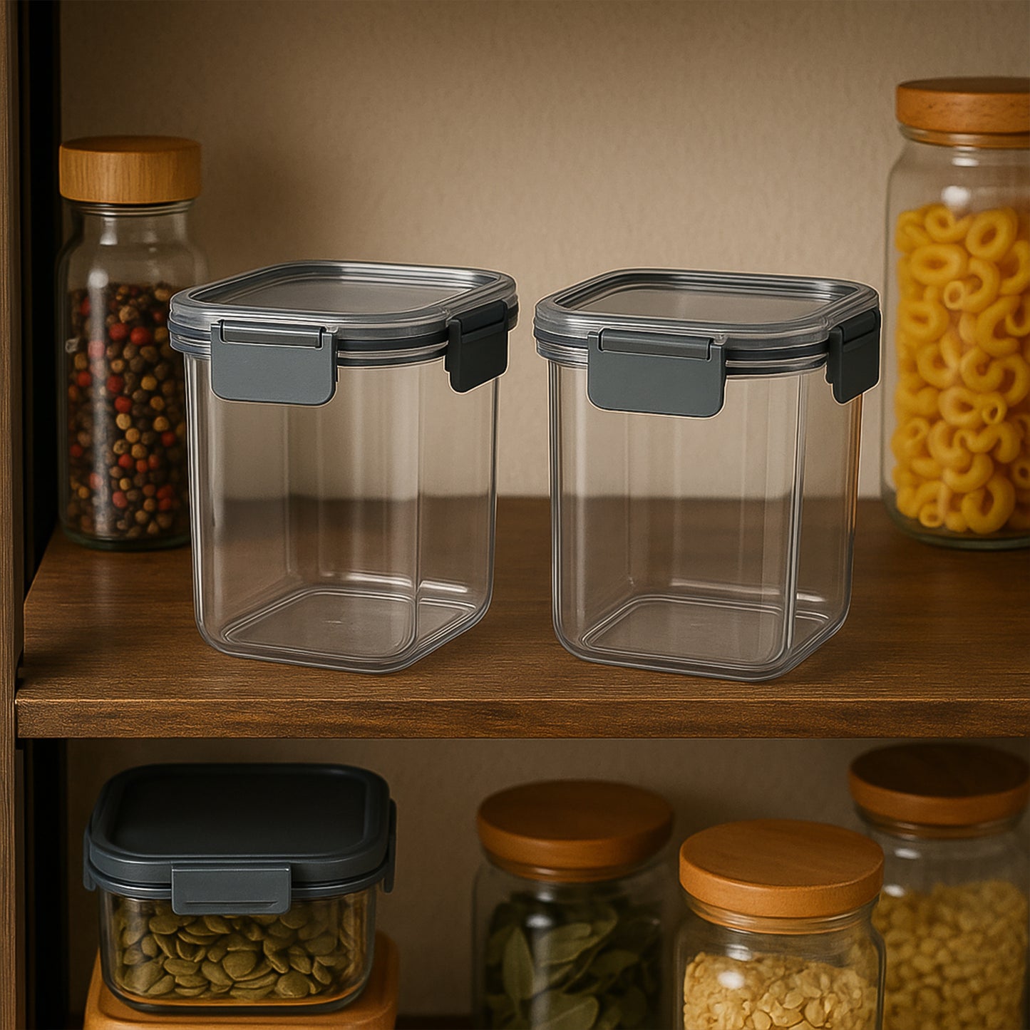 Wukusy Apex Press N Lock airtight food storage container set with two 900ml containers for kitchen organization.