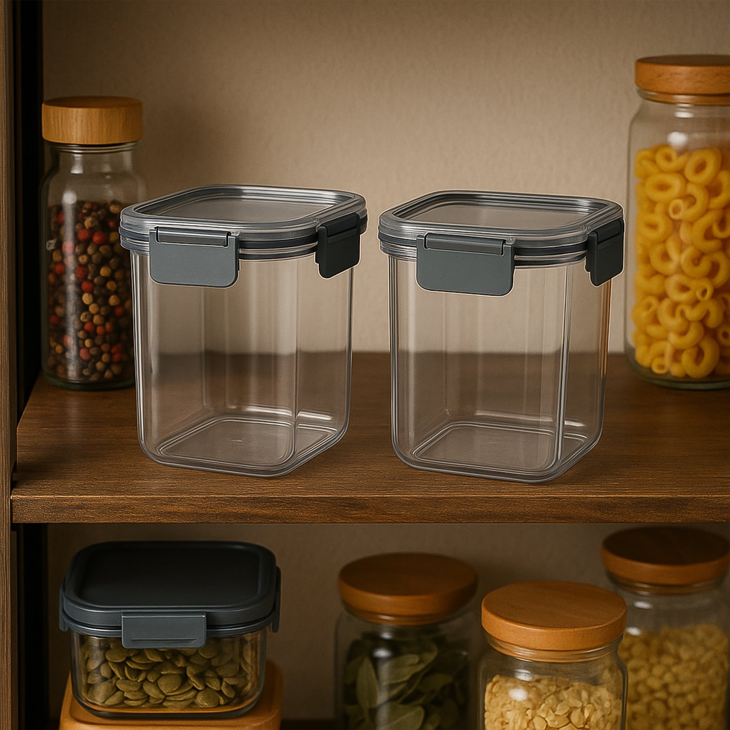 Wukusy Apex Press N Lock airtight food storage container set with two 900ml containers for kitchen organization.
