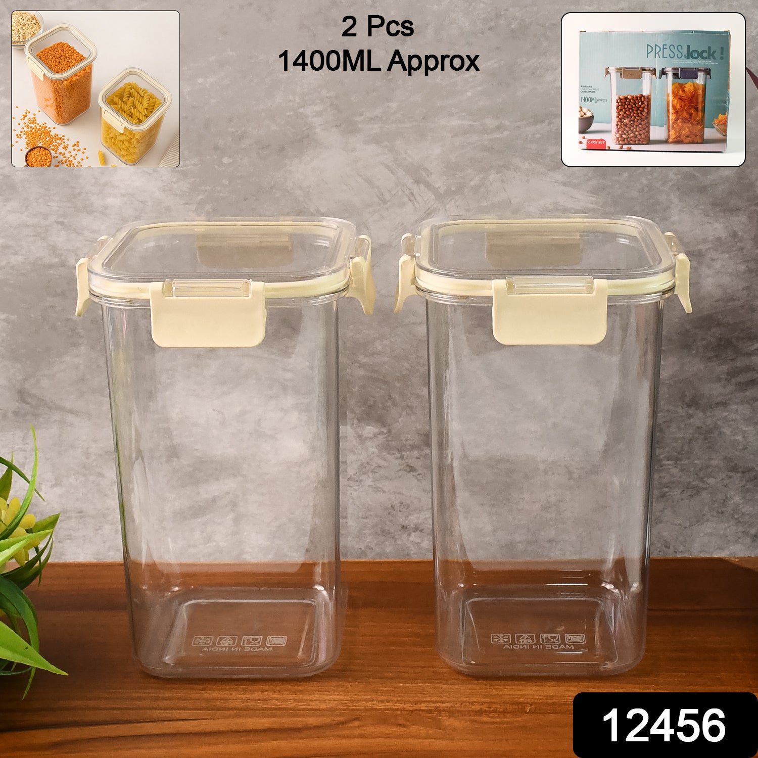 Wukusy Apex Press N Lock airtight kitchen storage container set, 2-piece, 1400ml capacity, for food storage and organization.