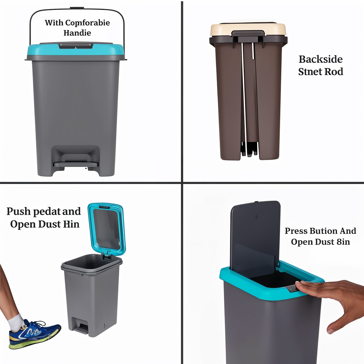 Wukusy Apex Push N Pedal plastic dustbin with 10L capacity, suitable for home and kitchen waste disposal.