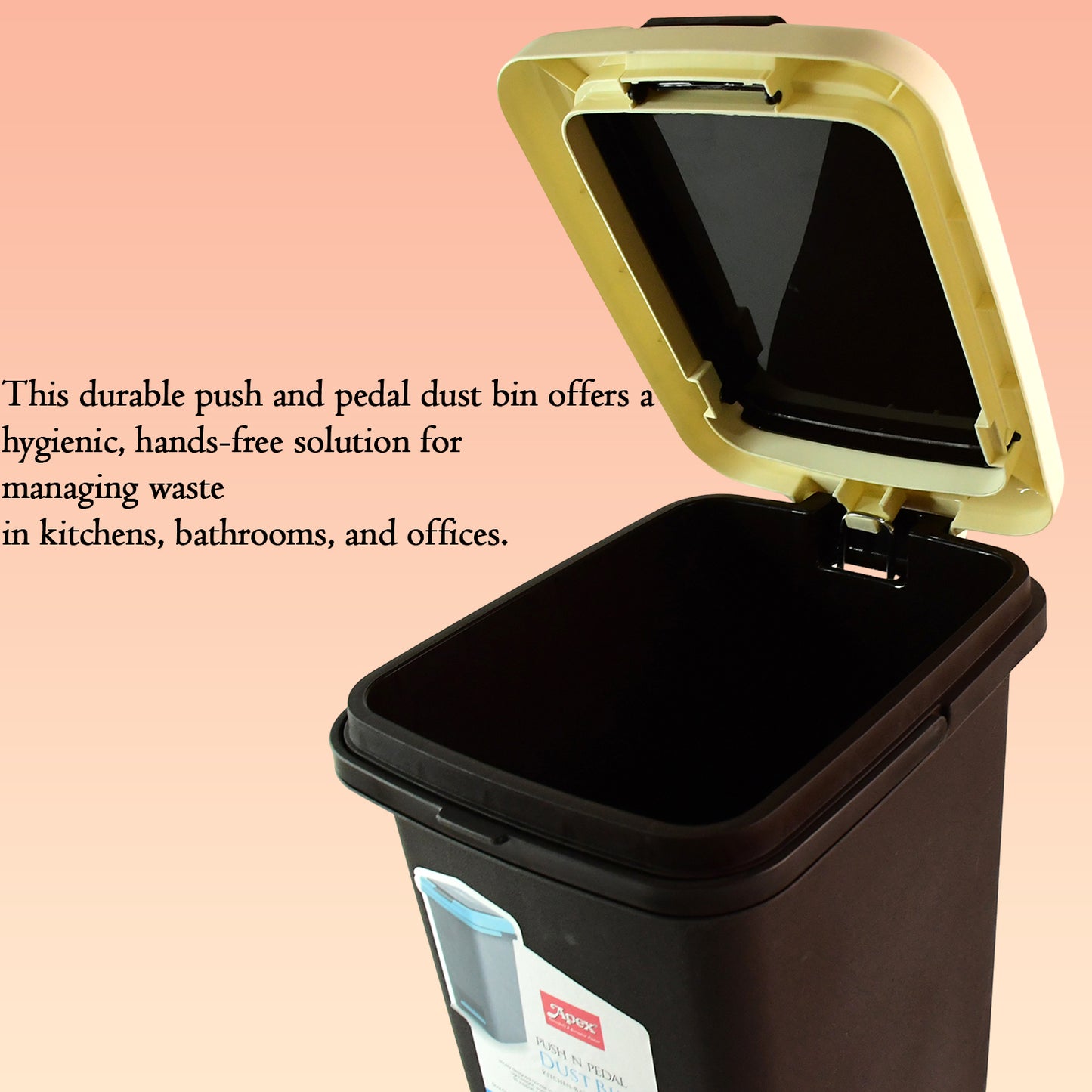 Wukusy Apex Push N Pedal plastic dustbin with 10L capacity, suitable for home and kitchen use, shown in the image.