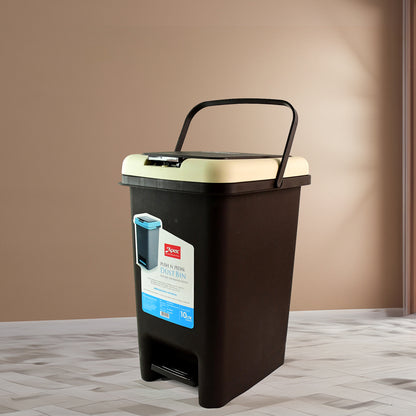 Wukusy Apex Push N Pedal plastic dustbin with 10L capacity, suitable for home and kitchen use, shown in a clean setting.