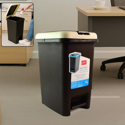 Wukusy Apex Push N Pedal plastic dustbin, 10L capacity, for home and kitchen use, with a foot pedal for hands-free trash disposal.