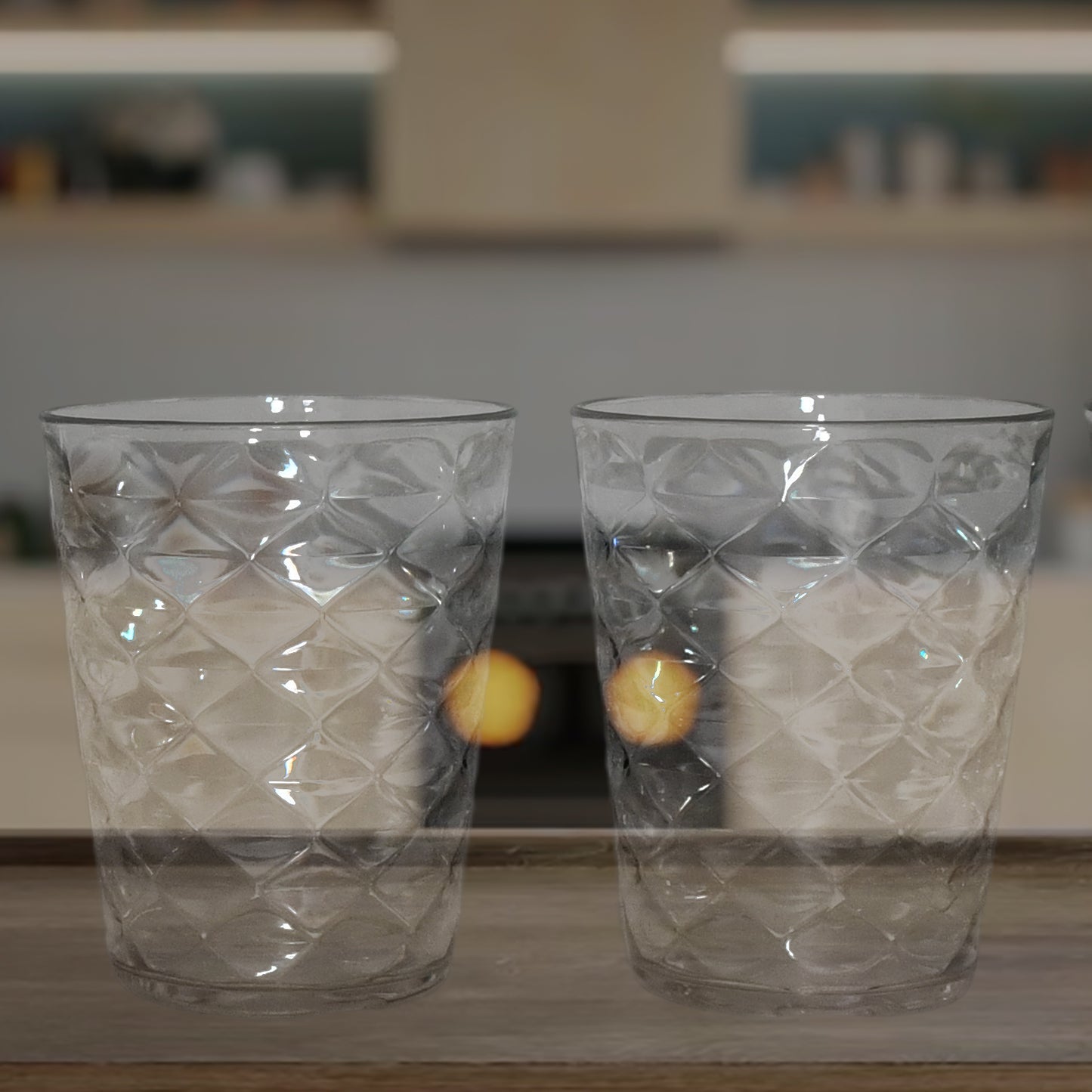 Wukusy Apex Pyramid Design unbreakable plastic glass, 300 ml, in clear with pyramid pattern for home and kitchen use