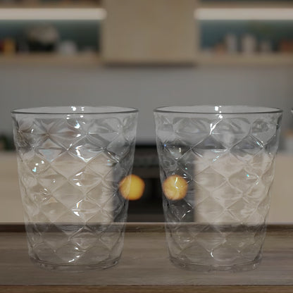 Wukusy Apex Pyramid Design unbreakable plastic glass, 300 ml, in clear with pyramid pattern for home and kitchen use