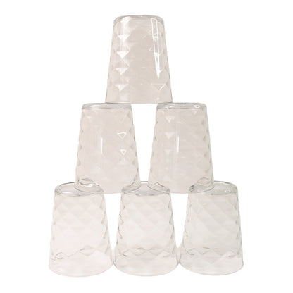 Unbreakable plastic glass with pyramid design, 300 ml capacity, by Wukusy, ideal for home and kitchen use.