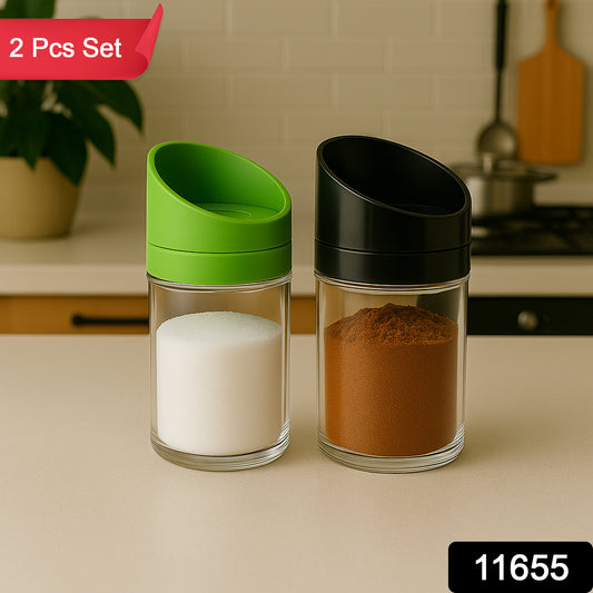 Wukusy Apex Slant-lid Kitchen Storage Jar Set with two clear jars and slant lids for pantry organization and food storage.