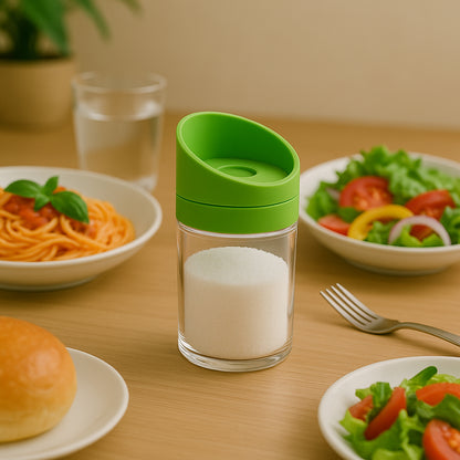Wukusy Apex Slant-lid Kitchen Storage Jar Set with two clear glass jars and stylish slant lids for pantry organization.