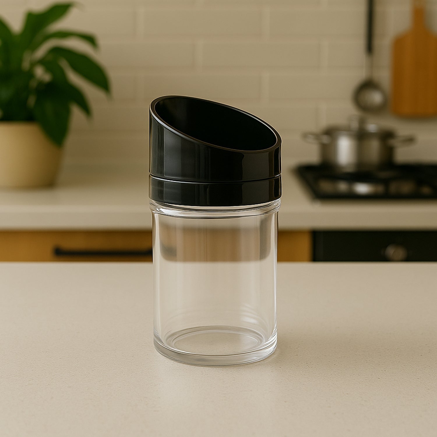 Wukusy Apex Slant-lid Kitchen Storage Jar Set with two clear glass jars and slant lids for organized kitchen storage.