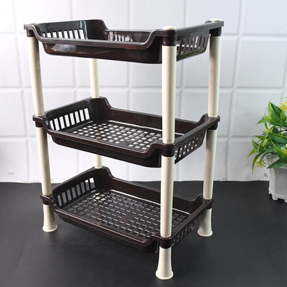 Wukusy Apex small 3-tier plastic storage rack organizer for home and kitchen use, with multiple compartments for organization.