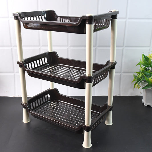 Wukusy Apex small 3-tier plastic storage rack organizer for home and kitchen use, with multiple compartments for organization.