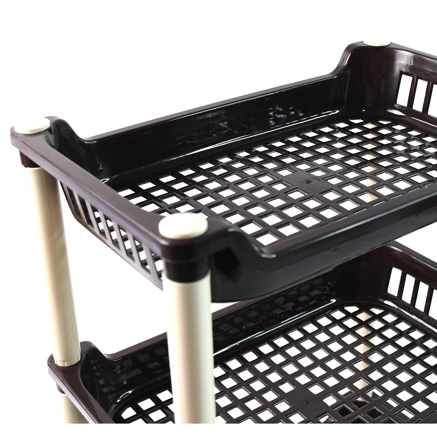 Wukusy Apex small plastic storage rack organizer with 3 tiers, ideal for home and kitchen organization.