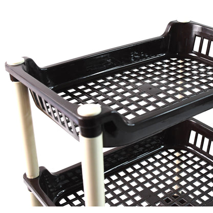 Wukusy Apex small plastic storage rack organizer with 3 tiers, ideal for home and kitchen organization.