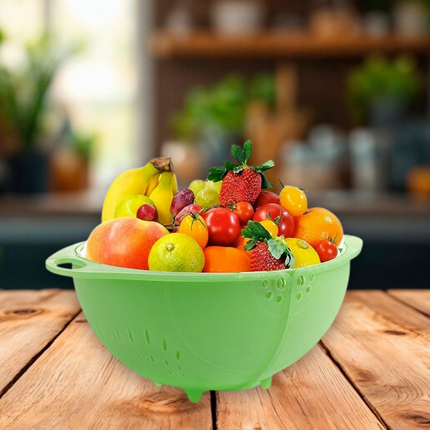 Wukusy Apex Smart Basket 3-in-1 multiuse fruit and vegetable bowl in mixed colors, designed for kitchen storage and organization.