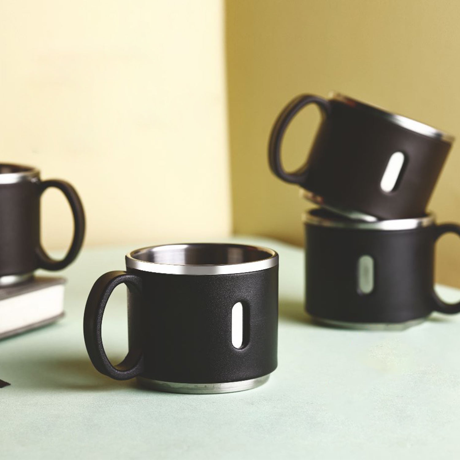 Set of six Wukusy Apex stainless steel desk mugs for home or office use, featuring durable, sleek design.