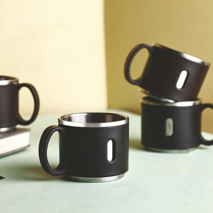 Set of six Wukusy Apex stainless steel desk mugs for home or office use, featuring durable, sleek design.