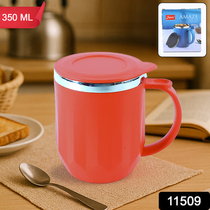 Wukusy Apex stainless steel insulated mug, 350ml capacity, with a sleek design, ideal for hot or cold beverages at home or on the go.